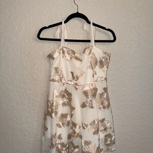 Lulu's Cream with Champagne Floral Details Mini Dress